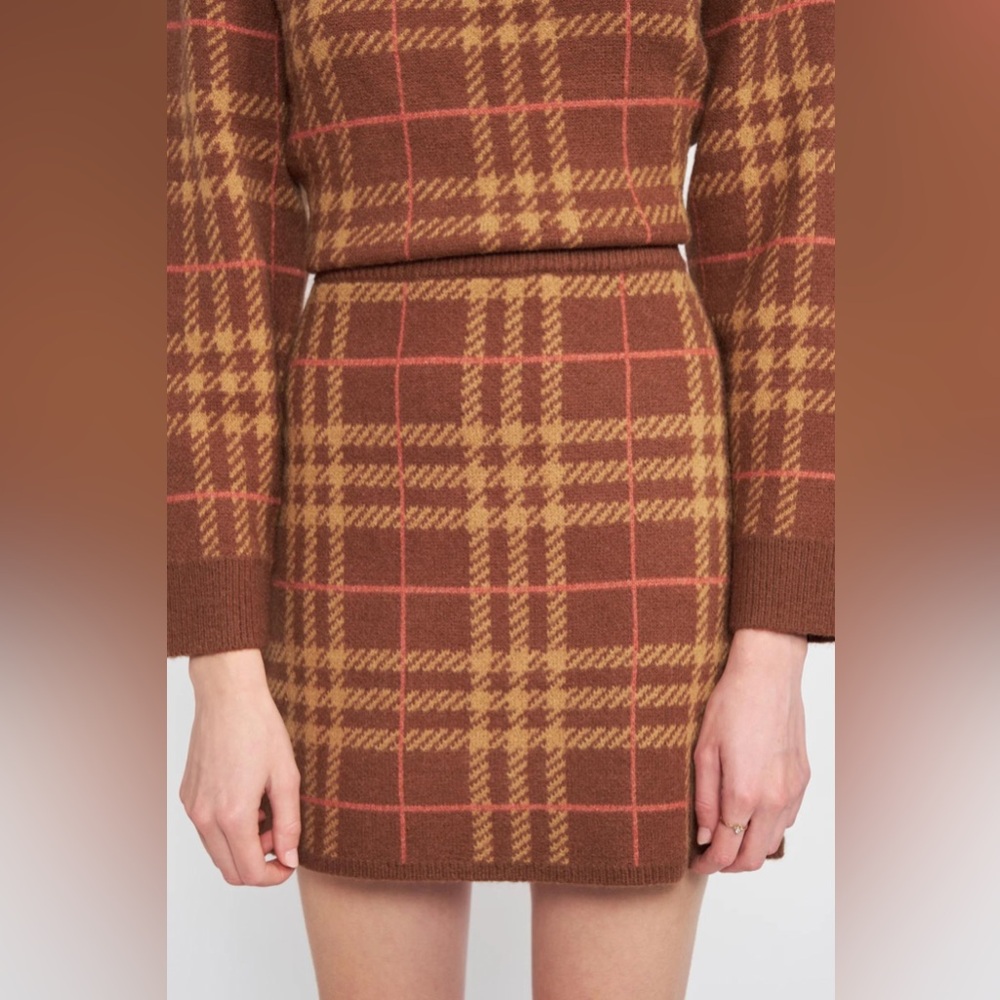 EN SAISON Bronte Sweater Miniskirt Cream & Tan Plaid Knit | Size Medium M - Picture 8 of 16
